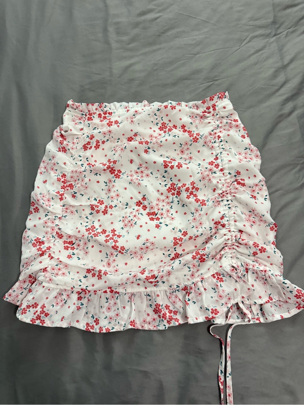 Le Lis White Mini Skirt with Red Floral Print